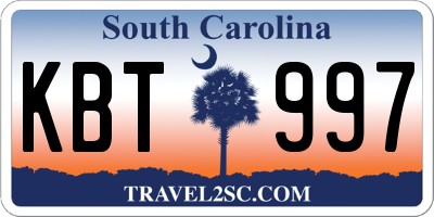 SC license plate KBT997