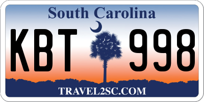 SC license plate KBT998
