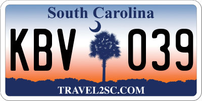 SC license plate KBV039