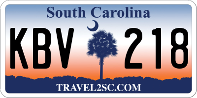 SC license plate KBV218