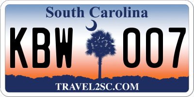 SC license plate KBW007
