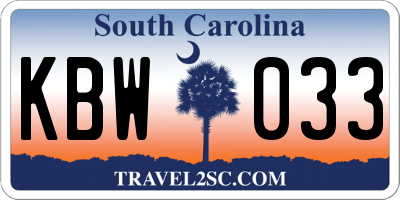 SC license plate KBW033