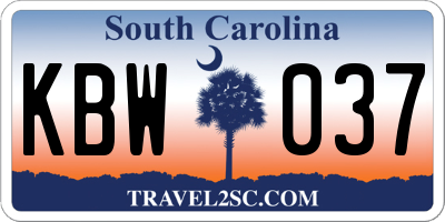 SC license plate KBW037