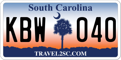 SC license plate KBW040