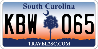 SC license plate KBW065