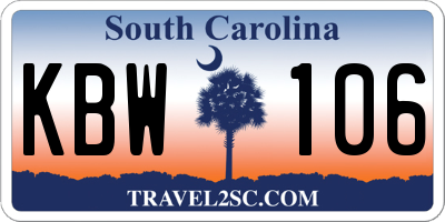 SC license plate KBW106