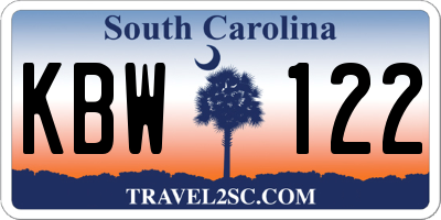 SC license plate KBW122
