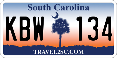 SC license plate KBW134