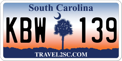 SC license plate KBW139