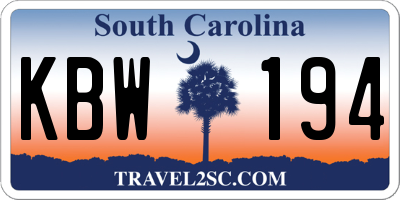 SC license plate KBW194