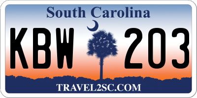 SC license plate KBW203