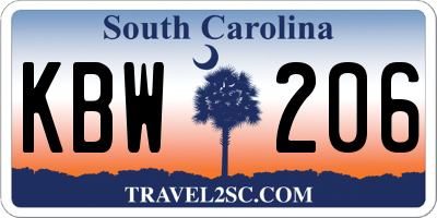 SC license plate KBW206