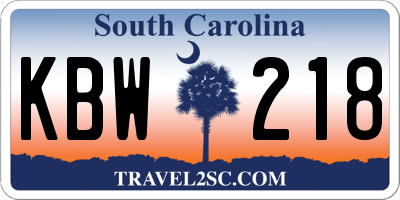 SC license plate KBW218