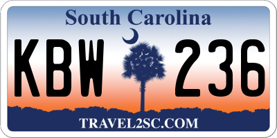 SC license plate KBW236
