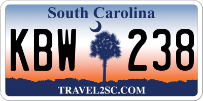 SC license plate KBW238