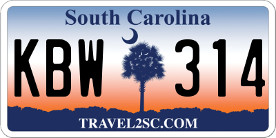 SC license plate KBW314