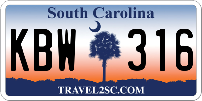 SC license plate KBW316
