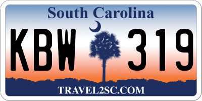SC license plate KBW319