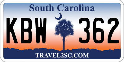 SC license plate KBW362