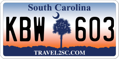 SC license plate KBW603