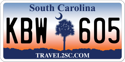 SC license plate KBW605