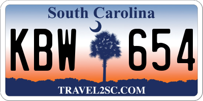 SC license plate KBW654
