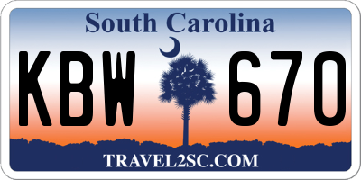 SC license plate KBW670
