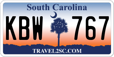 SC license plate KBW767
