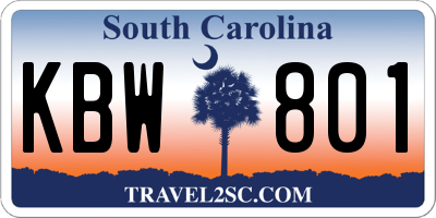 SC license plate KBW801