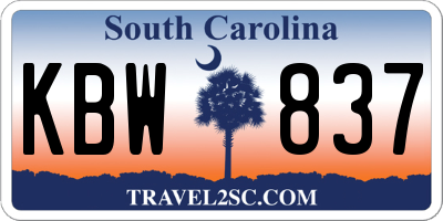 SC license plate KBW837