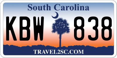 SC license plate KBW838