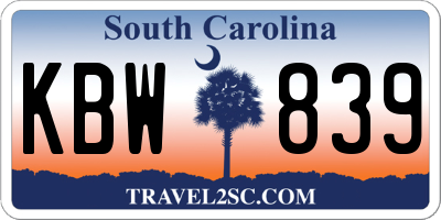 SC license plate KBW839