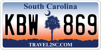 SC license plate KBW869