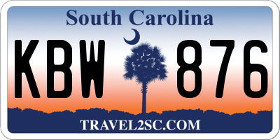SC license plate KBW876