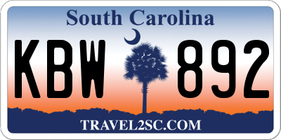 SC license plate KBW892