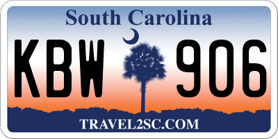 SC license plate KBW906