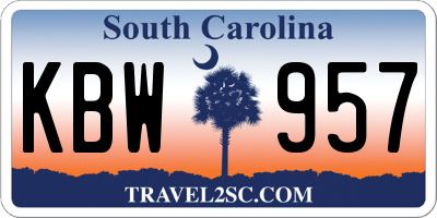 SC license plate KBW957