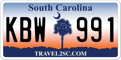 SC license plate KBW991