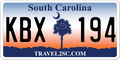 SC license plate KBX194