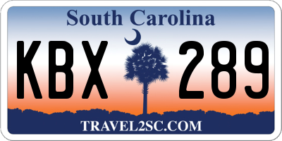 SC license plate KBX289