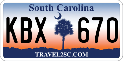 SC license plate KBX670