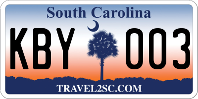 SC license plate KBY003