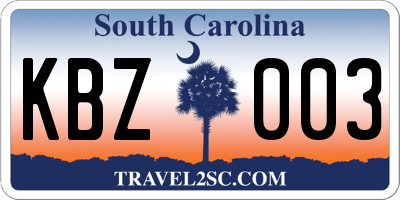 SC license plate KBZ003