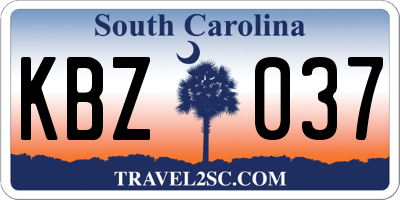 SC license plate KBZ037