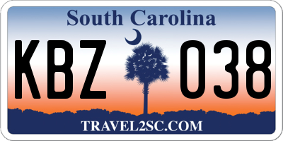 SC license plate KBZ038