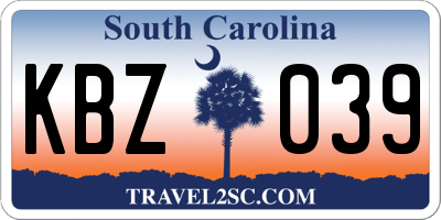 SC license plate KBZ039