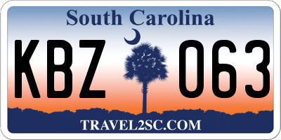 SC license plate KBZ063