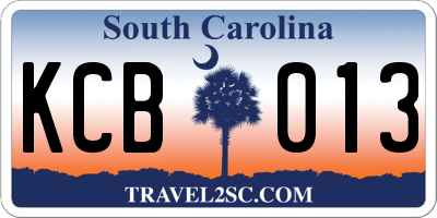 SC license plate KCB013