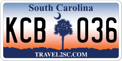 SC license plate KCB036
