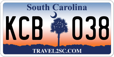 SC license plate KCB038